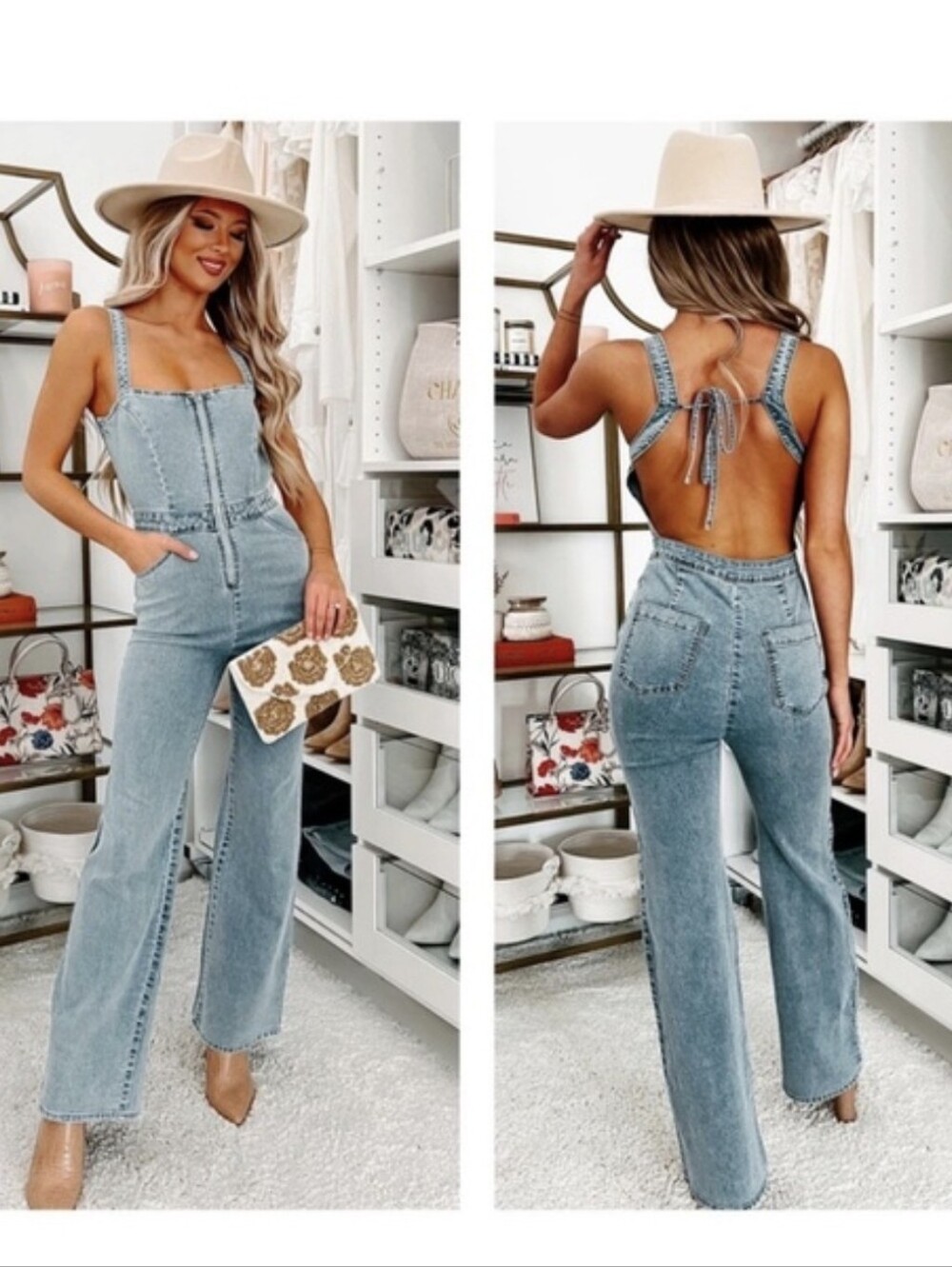 Lulu's Kendra Washed Blue Denim Overalls Jumpsuit NWT SIZE MEDIUM - Picture 8 of 8